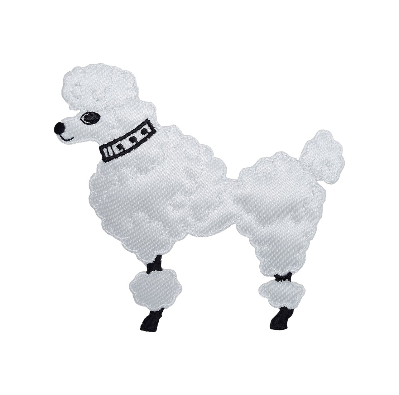 4.5 inch - Medium 50s White Poodle, Facing Left Embroidered, Iron on Patch